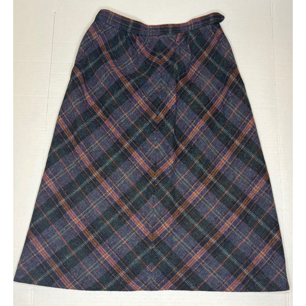 Breckenridge Vtg Wool Tartan Plaid Midi Skirt Dark Academia Fall Chevron A-Line